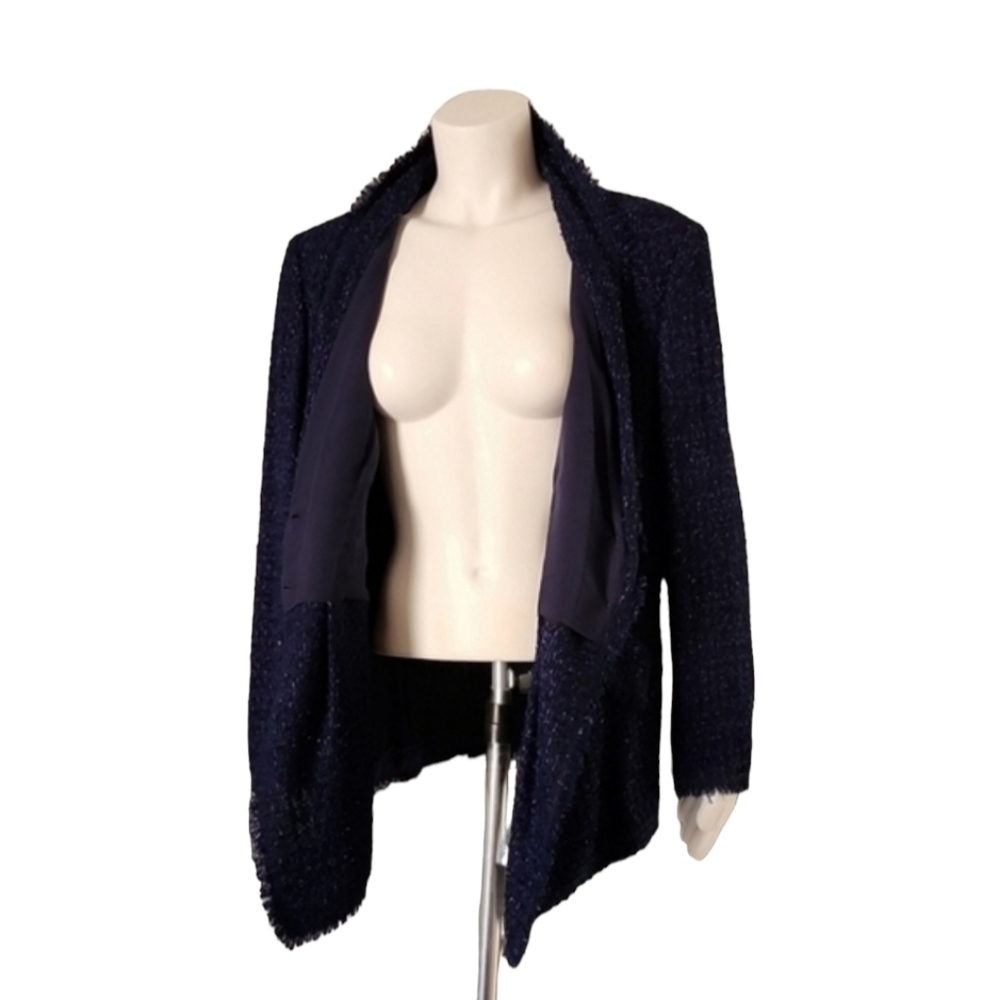 VINTAGE ESCADA Bouclé Tweed Blazer 44 M Blue Silk Wool Textured Sparkle Jacket - Picture 11 of 16